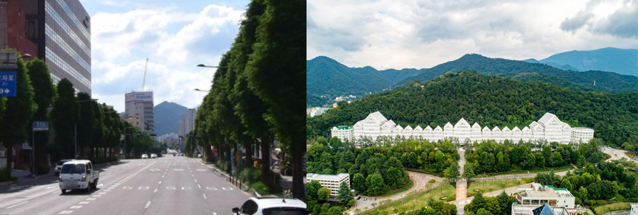 한강은 무등산 아래 장원봉(壯元峯)의 기운을 받고 자랐다. 장원봉 옆의 조선대학교 뒷산도 봉우리 끝이 뾰족한 필봉이다. /네이버 지도, 조선대학교