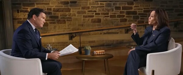 지난 16일 해리스는 보수의 본산인 폭스뉴스 인터뷰에 참여했다. /폭스 유튜브 채널=연합뉴스