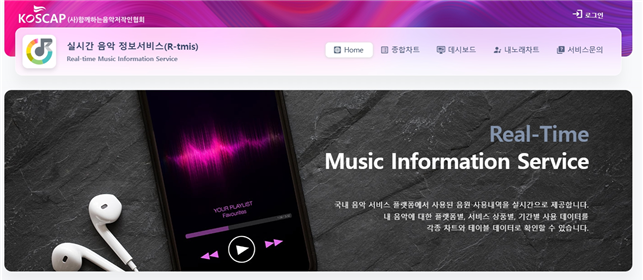 실시간음악정보서비스(R-tmis) 사이트 메인 화면 캡쳐 /여성경제신문DB
