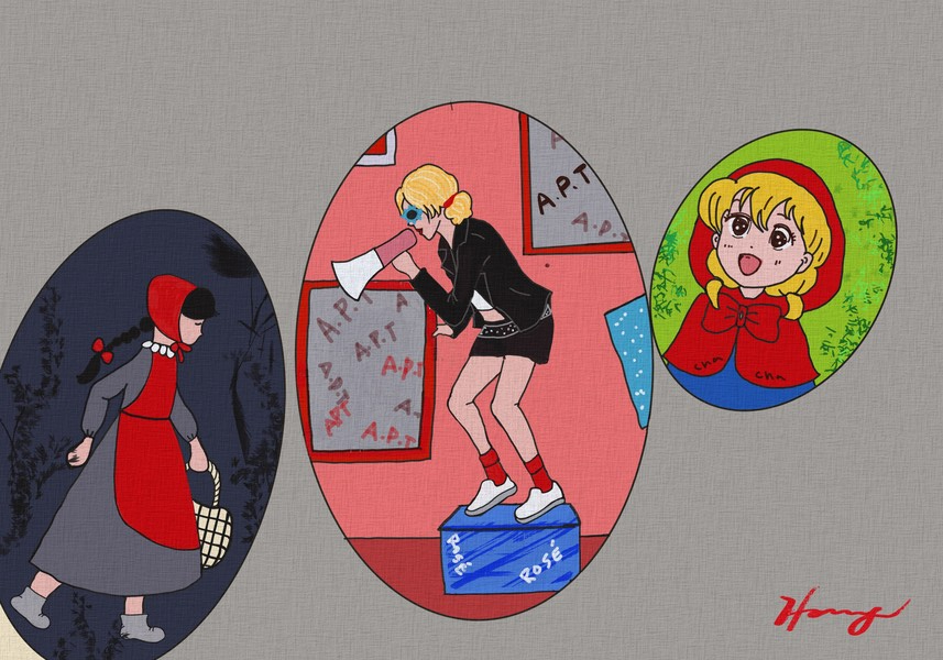 언제나 주인공인 빨강, 로제의 양말과 동화 속 빨간 모자, 빨간 망토 /그림=홍미옥, 갤럭시노트로 그림