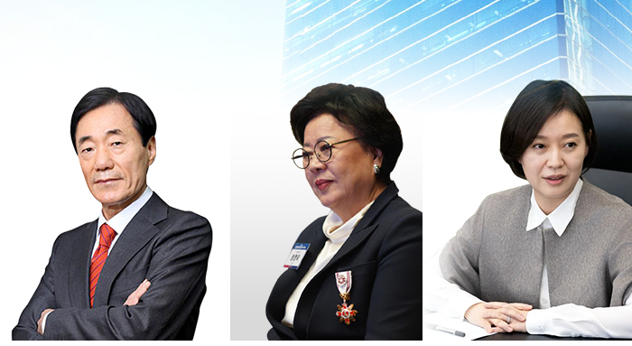 왼쪽부터 신동국 한양정밀 회장, 송영숙 한미약품그룹 회장, 임주현 부회장. /한미사이언스