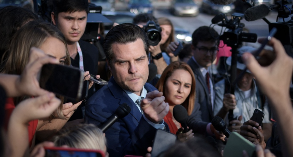 트럼프는 당선 이후 매트 게이츠를 법무장관 후보로 지목했다. /워싱턴DC AFP·게티이미지=연합뉴스