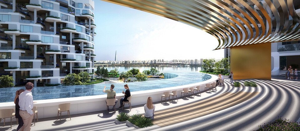 래미안 글로우힐즈 한남 '물의 정원' 테마의 수경 시설. /삼성물산