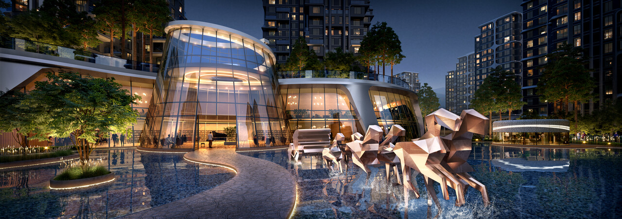 현대건설이 한남4구역 중앙광장에 선보이는 '골든캐리지' 조감도 /현대건설