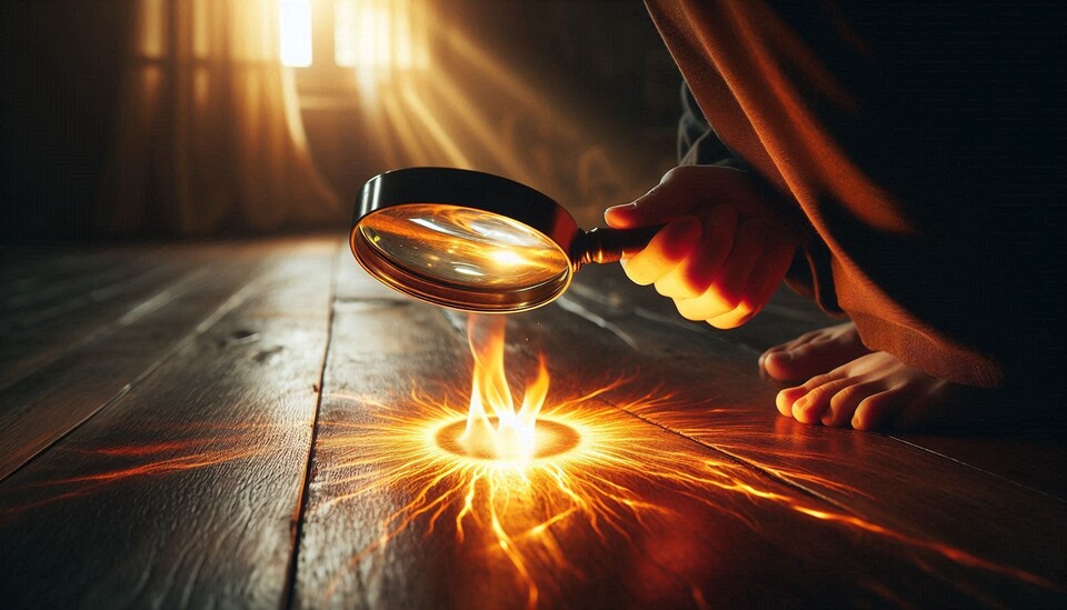 양동근은 돋보기처럼 한 곳에 집중해 불꽃을 만들어내야 한다. /Bing Image Creator