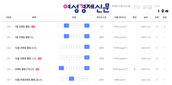 '여경 코멘토' 게시판 /여성경제신문 홈페이지 캡처