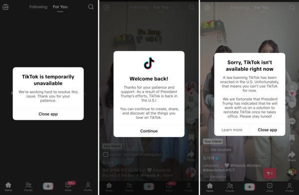지난 19일, 미국에서 틱톡(TikTok)과 캡컷(CapCut) 등 바이트댄스(ByteDance) 계열 앱들이 앱스토어에서 삭제되었다. 기존에 설치된 앱은 더 이상 정상적으로 작동하지 않았고, 새로운 다운로드나 업데이트도 불가능해졌다. /허영주 크리에이터