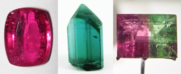 (왼쪽부터) 루벨라이트, 인디콜라이트(© Natural History Museum), 워터멜론 투어멀린 /Public Domain