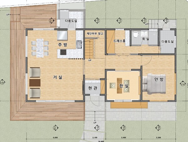 필자 설계 단독주택 지산심한. 한실이 남편의 방, 서재이다. 한실로 꾸며진 서재에서 툇마루를 통해 마당으로 바로 드나들 수 있다. /김정관