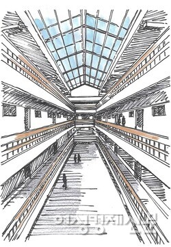 세운상가 내부 천창과 중정/ 그림=손웅익