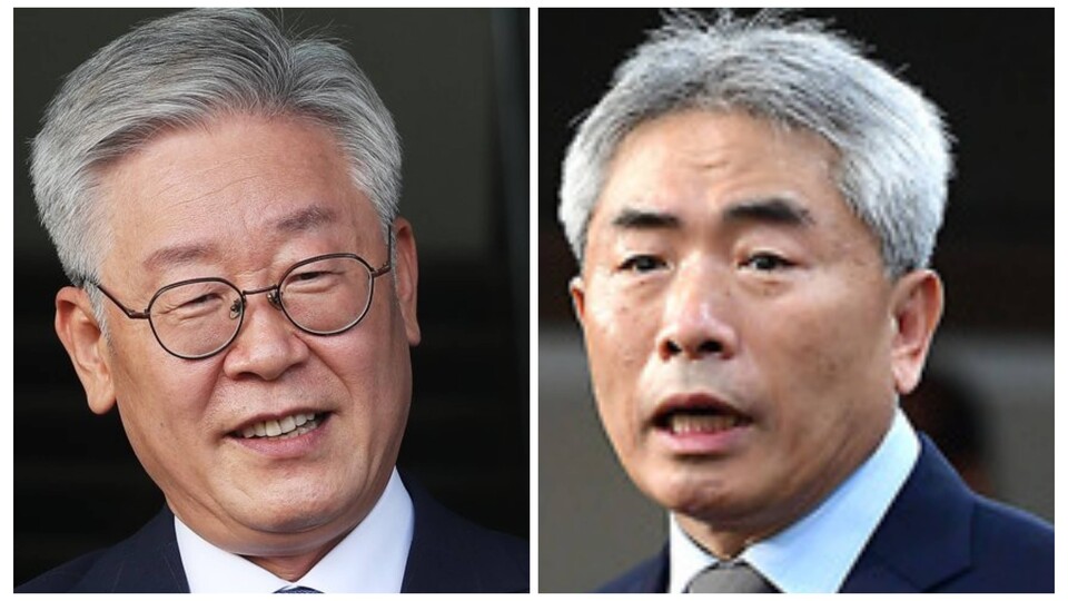 이재명 더불어민주당 대표가 '보수 논객' 정규재 씨와 대담을 진행한다. 왼쪽은 이재명 대표이고 오른쪽이 정규재 평론가다. /연합뉴스