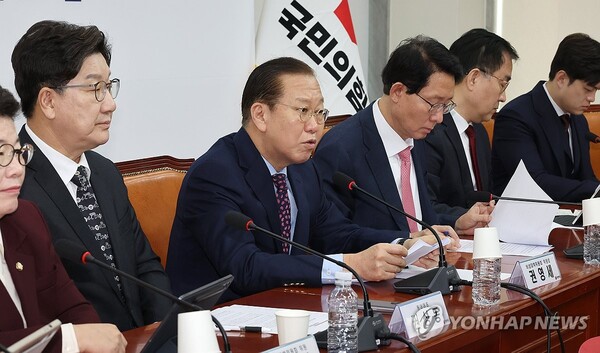 국민의힘 권영세 비상대책위원장이 13일 서울 여의도 국회에서 열린 비상대책위원 회의에서 발언하고 있다. /연합뉴스