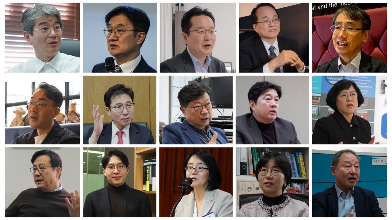 윗줄부터 왼쪽에서 오른쪽 순으로 신현한 연세대 경영학과 교수, 안상희 대신증권 센터장, 정준혁 서울대 로스쿨 교수, 권재열 경희개 로스쿨 교수, 이지평 한국외대 특임교수, 지인엽 동국대 경제학과 교스, 이재혁 한국상장회사협의회 전무, 김우진 서울대 경영학과 교수, 주현철 법무법인 이제 변호사, 이연임 국민연금 수탁자전문위원회 위원, 류영재 서스틴베스트 대표, 이상호 자본시장연구원 연구위원, 김태진 고려대 로스쿨 교수, 민세진 동국대 경제학과 교수, 한석훈 국민연금 투자정책위원회 위원장. /여성경제신문DB
