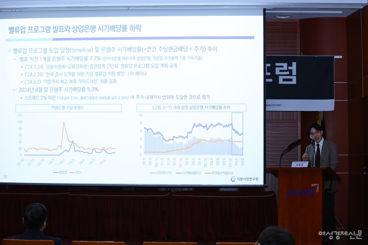 이상호 자본시장연구원 자본시장실 연구원이 주제 발표를 진행하고 있다. /류빈 기자