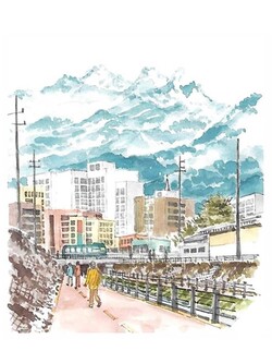 중랑천 지류인 방학천에서 바라본 도봉산 /그림=손웅익