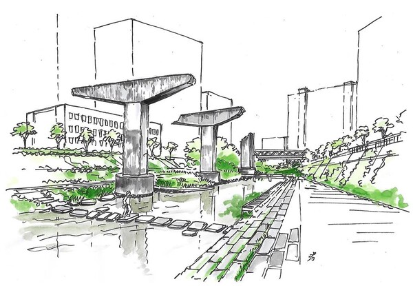 청계천에 남아있는 청계고가도로의 교각 일부 /그림=손웅익