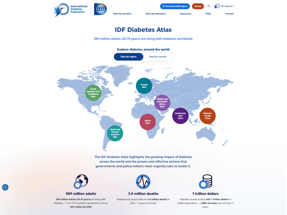 IDF '당뇨병 아틀라스' 웹사이트 초기 화면 /한국당뇨협회
