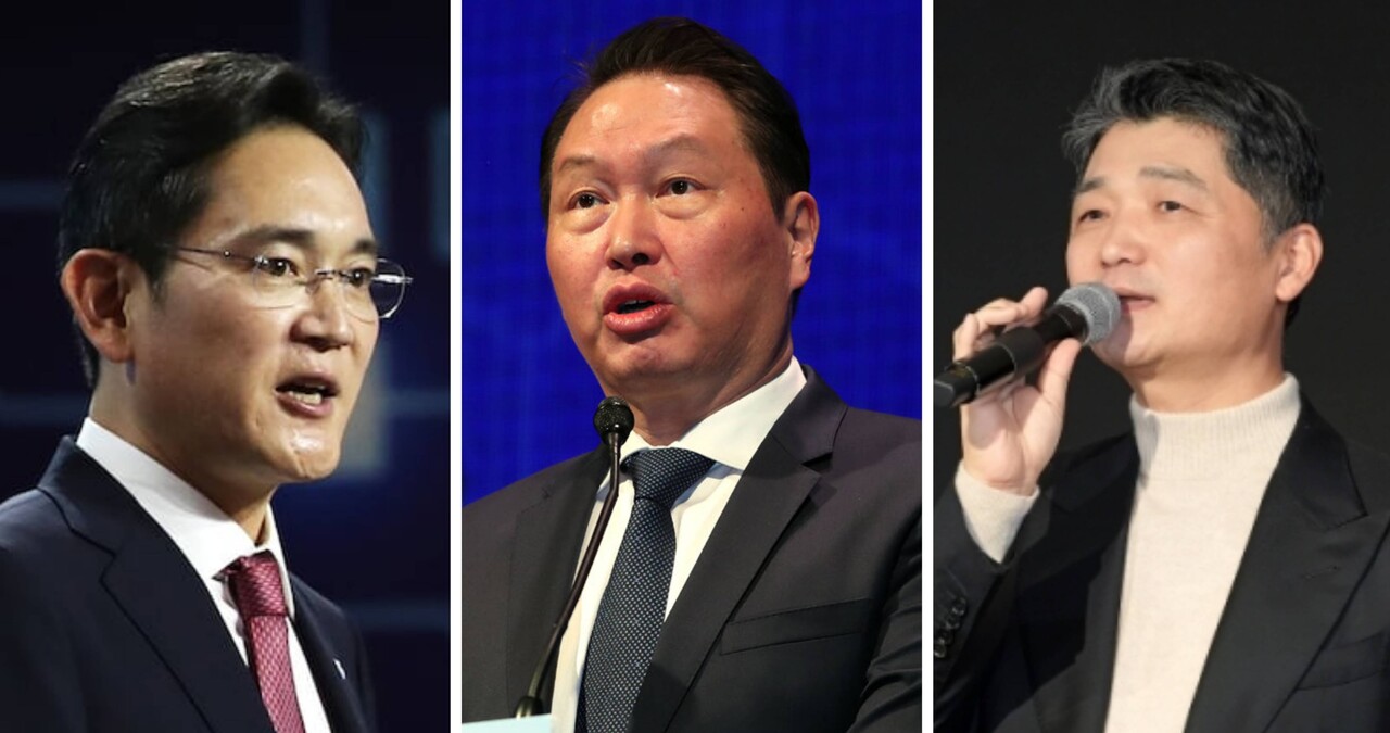 왼쪽부터 이재용 삼성전자 회장, 최태원 SK그룹 회장, 김범수 카카오 창업자. /각 사