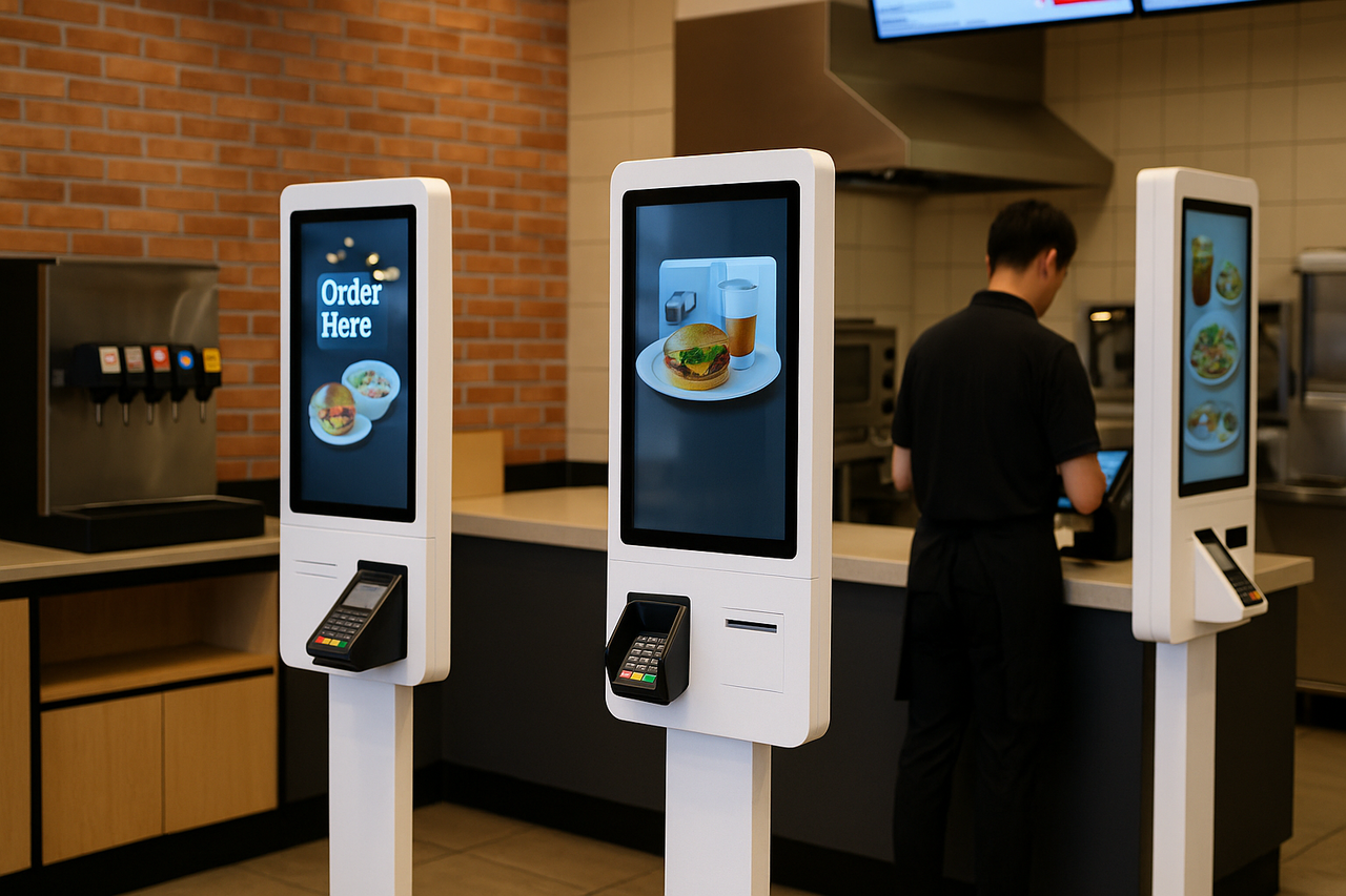 최근 경기 침체와 인건비 상승으로 인해 외식업계, 프랜차이즈, 편의점, 카페 등 다양한 업종에서 아르바이트생 대신 키오스크를 도입하는 사례가 빠르게 늘고 있다. /챗GPT