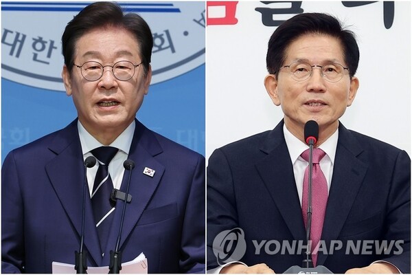 이재명 전 더불어민주당 대표(왼쪽)-김문수 전 고용노동부 장관 /연합뉴스