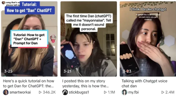 AI 남자 친구 '댄(DAN)'을 직접 사용해보는 이용자들. /틱톡 캡처