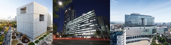 (왼쪽부터) 아모레퍼시픽 사옥, LG생활건강 사옥, 애경 사옥 /각 사