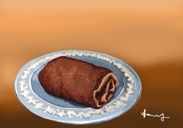 수건을 돌돌 말아놓은 모양의 케이크, SNS를 뜨겁게 달구고 있는 디저트다. 갤럭시탭으로 그림 /그림=홍미옥