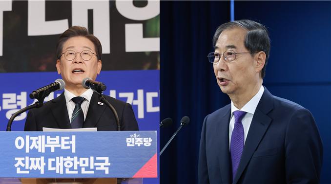 (왼쪽부터) 이재명 더불어민주당 대표, 한덕수 대통령 권한대행 국무총리 /연합뉴스