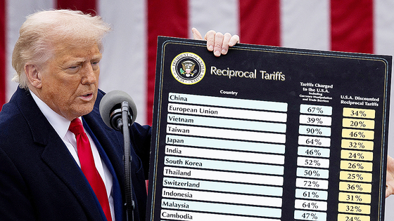 도널드 트럼프 미국 대통령이 지난 2일(현지 시각) 워싱턴 DC 백악관 로즈가든에서 각국별 상호 관세 정책을 발표하고 있다. /로이터=연합뉴스