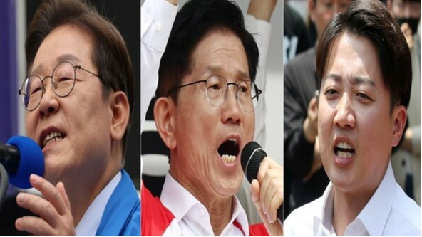 지난 13일 더불어민주당 이재명 대선 후보(사진 왼쪽부터)가 대구광역시 동성로 거리에서, 국민의힘 김문수 대선 후보가 울산 남구 신정시장에서, 개혁신당 이준석 대선 후보가 대구 경북대학교에서 집중 유세를 하고 있다. /연합뉴스