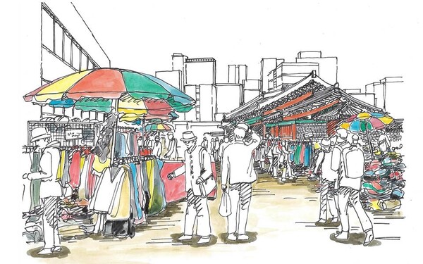 동묘벼룩시장과 동묘 /그림=손웅익