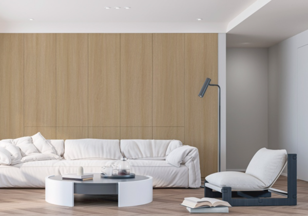 아트월에 시공된 kcc글라스 홈씨씨 '비센티 인테리어필름 럭셔리우드 오크'. / KCC글라스