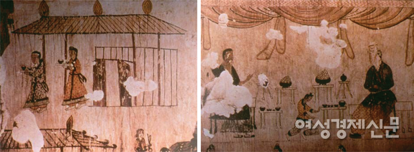 고구려 무용총에 그려진 손님맞이용 상은 우리가 알고 있는 소반과 비슷한 형태와 기능을 하고 있다. /한국역사연구회 아카이브
