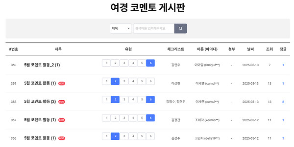 여경 코멘토 5월 셋째 주 활동 내역 /여성경제신문 홈페이지 캡처