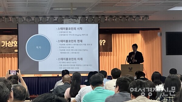 김상래 경희대 교수가 28일 서울 중구 YWCA 대강당에서 열린 국제금융센터 세미나에서 발표하고 있다. /서은정 기자