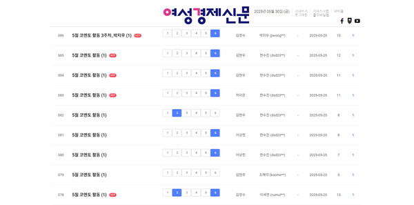 5월 넷째 주 여경 코멘토 활동 내역 /여성경제신문 홈페이지 캡처