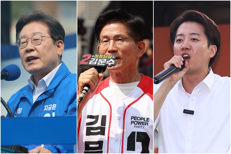 유세하며 지지 호소하는 이재명(왼쪽부터)-김문수-이준석 대선후보 /연합뉴스