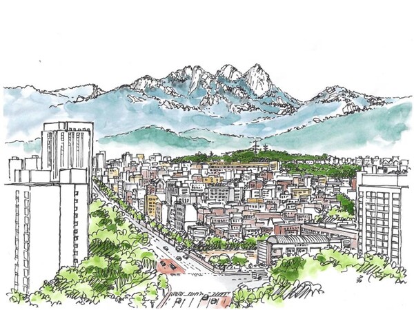 북한산 인수봉과 백운대가 바라보이는 마을 /그림=손웅익