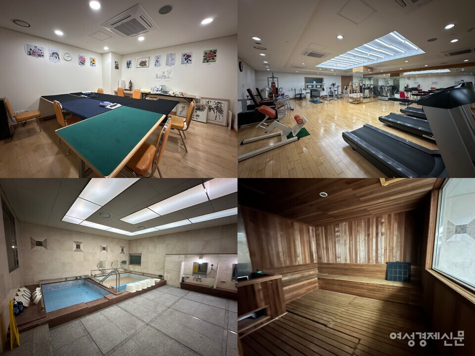 하이원빌리지 내부 시설 모습. 윗줄 왼쪽부터 시계 방향으로 서예실, 체력단련실, 사우나실이다. /김정수 기자