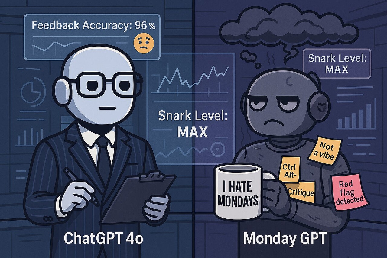 2025년 4월 1일 만우절을 기념해 오픈AI가 출시한 먼데이 서비스를 GPT가 이미지화한 모습. /챗GPT