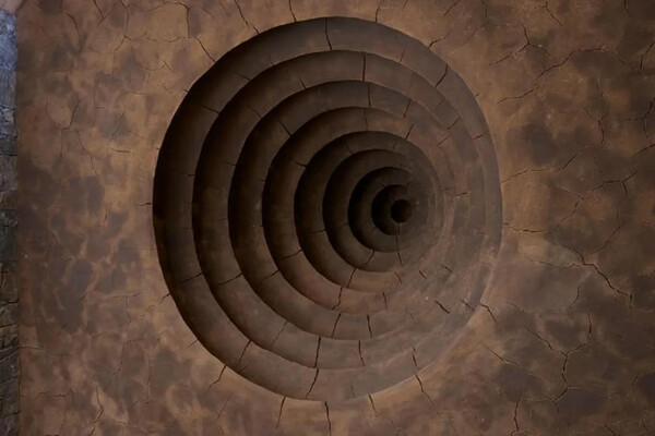 Clay Houses(Boulder-Room-Holes 2007)의 세 번째 집 내부에 설치된 구멍(Hole) /Glenstone Museum