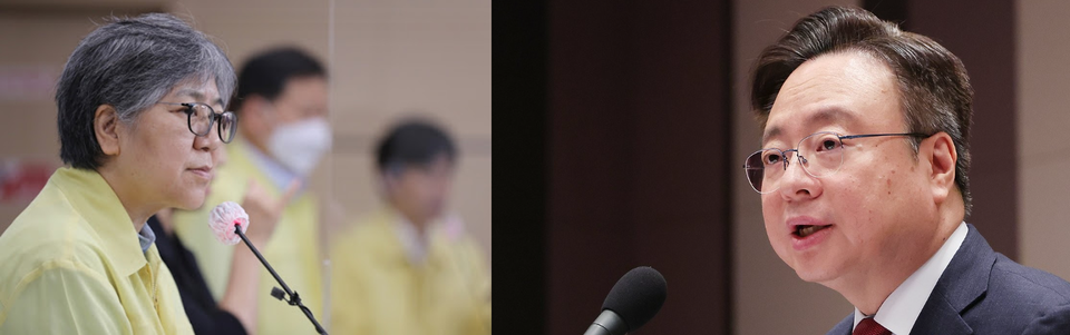 기재부 출신 조규홍(오른쪽)은 재정 중심 복지 정책을 추진했지만 의료계와의 갈등을 남겼다. 후임 정은경은 과학 기반·현장 중심 접근으로 복지부 리더십의 전환을 예고하고 있다. /연합뉴스