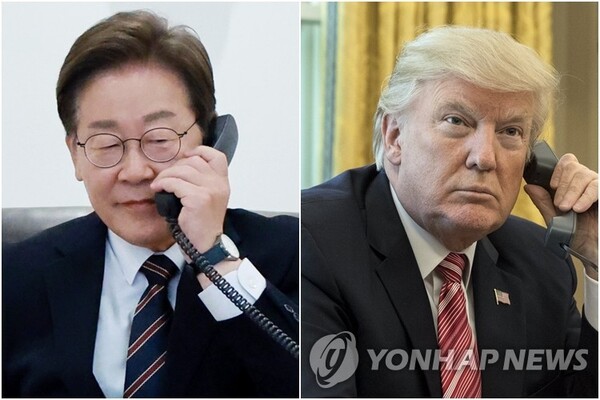 통화하는 이재명 대통령(왼쪽)과 트럼프 미국 대통령 /연합뉴스