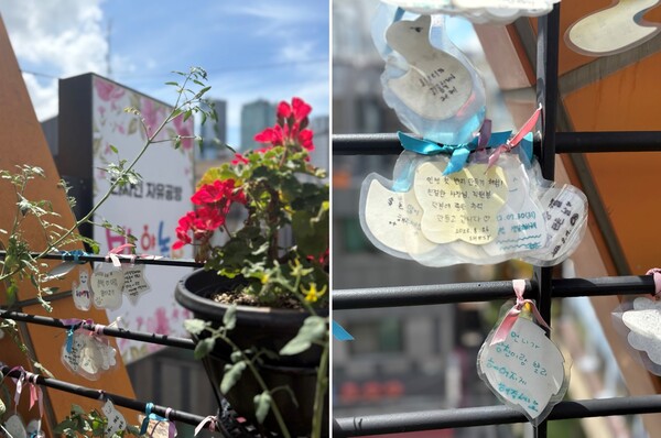 공방 테라스에는 고객들이 남기고 간 메시지로 가득하다. ‘드림 메이커’라는 한 고객의 말처럼 반지에 꿈을 담는 공간이라는 생각이 들었다. ‘언니가 남친이랑 빨리 헤어지게 해주세요’라는 사랑스러운 메시지도 눈에 띄었다. /민은미