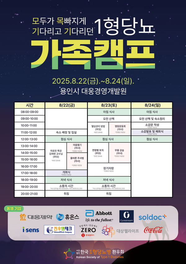 한국1형당뇨병환우회가 오는 22~24일 경기 용인 대웅경영개발원에서 '2025 1형당뇨 가족캠프'를 열고 서로 교류하며 치유와 소통의 시간을 가질 예정이라고 20일 밝혔다. /한국1형당뇨병환우회 제공