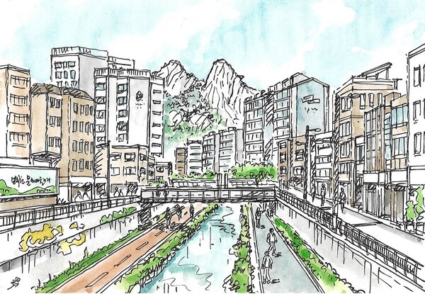 인수봉이 보이는 방학천 풍경 /그림=손웅익