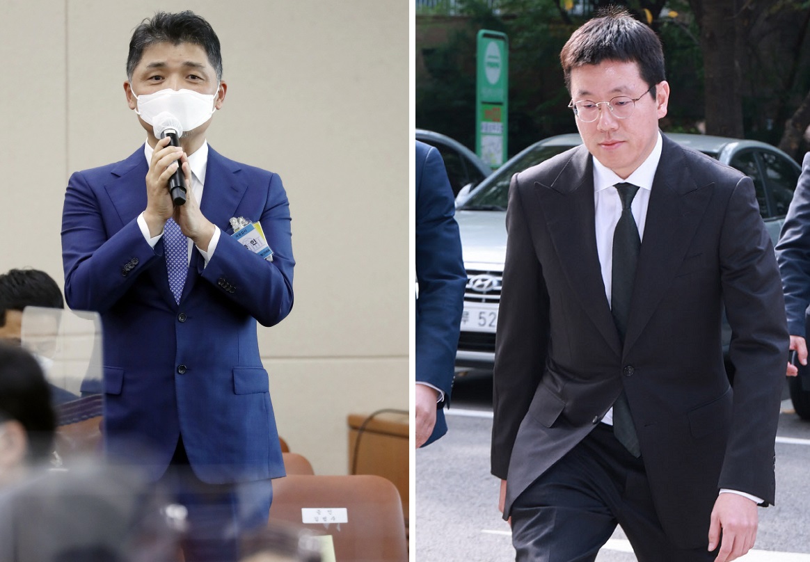 김범수 전 카카오 이사회 의장(왼쪽)과 배재현 카카오 투자총괄 대표. /연합뉴스