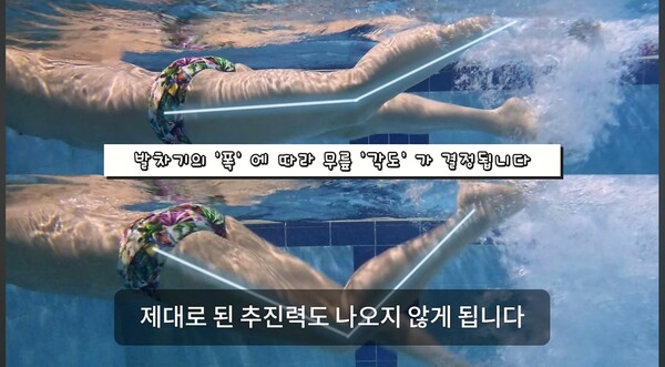 이런 영상을 진작에 봤다면 자유형 발차기를 할 때 그토록 헛고생하지 않았을 것이다. 잘된 모습과 잘못된 모습을 비교해 주기까지 한다. /유튜브 '국가대표 정두희 수영교실' 첫 화면