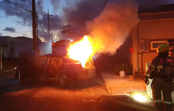 2022년 8월 8일 제주 서귀포시 전기차 화재 현장 /연합뉴스