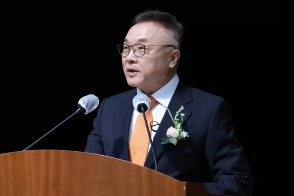 황주호 한국수력원자력 사장이 2022년 8월 22일 취임 당시 경주 한수원 본사에서 취임사를 하고 있다. /한국수력원자력